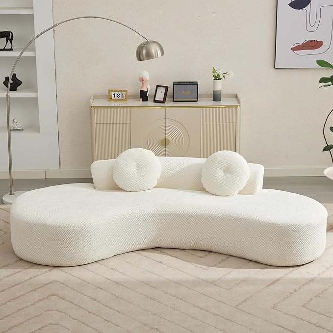 KEIKI 106 Curved Oversized Corduroy Modular Sofa with 2 Pillows and 2 Back Cushion Modern Minimalist Style Comfy 3-Seater Couch No Assembly Required for Apartment Living Room Bedroom Beige