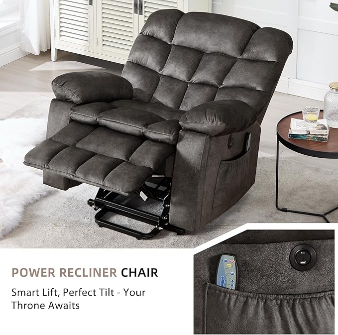CANMOV Power Lift Recliner Chair for Elderly with Massage and Heat Electric Lift Chair with 2 Side Pockets and Cup Holders USB &amp Type-C for Living Room Black