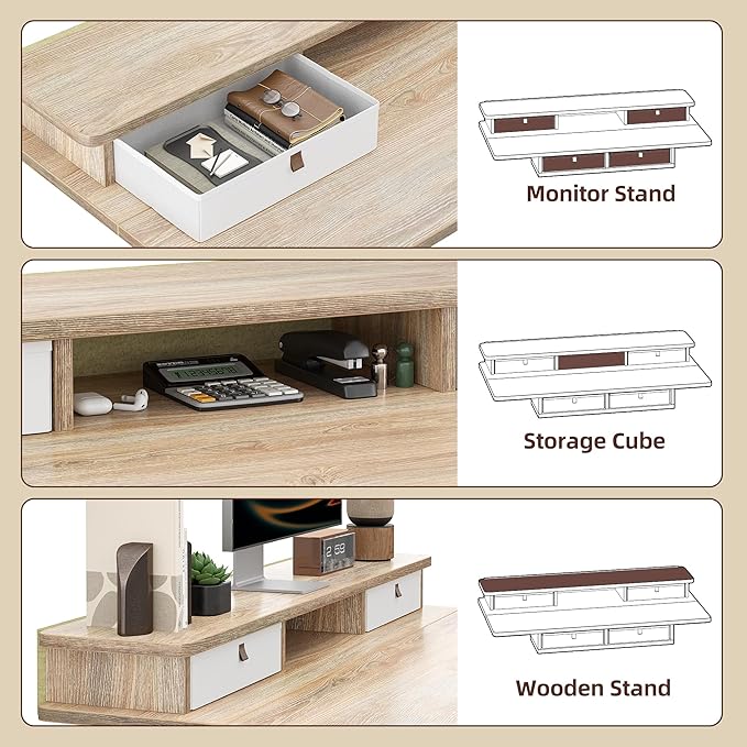 TIQLAB 48 * 28 Inch Standing Desk with Four Drawers Electric Sit Stand Table Stand Up Desk Adjustable Height with Storage Shelf Splice Board Maple