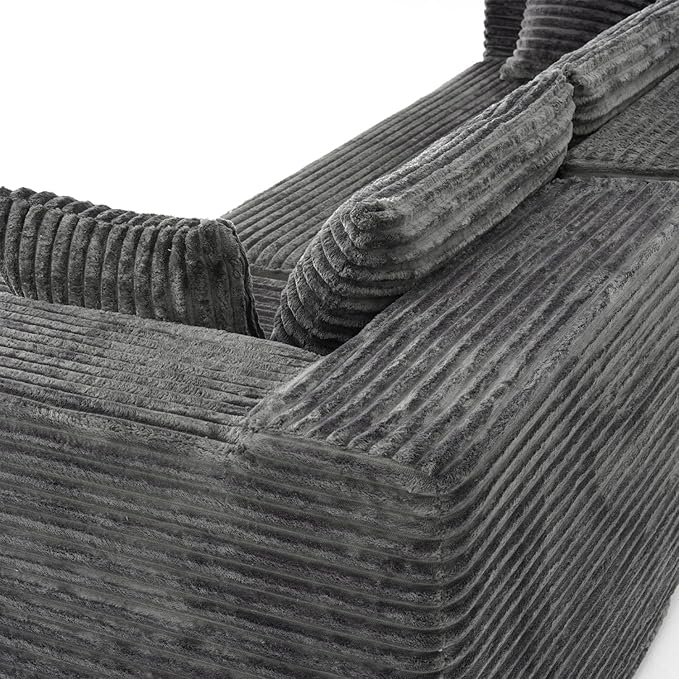FUFU&ampGAGA 105.9” Modular Sectional Sofa with Chaise L-Shape Corduroy Cloud Couch with Pillows Modern Boneless Sofa for Living Room Apartment No Assembly Required Grey 105.9”W x 68.9”D x 26.4”