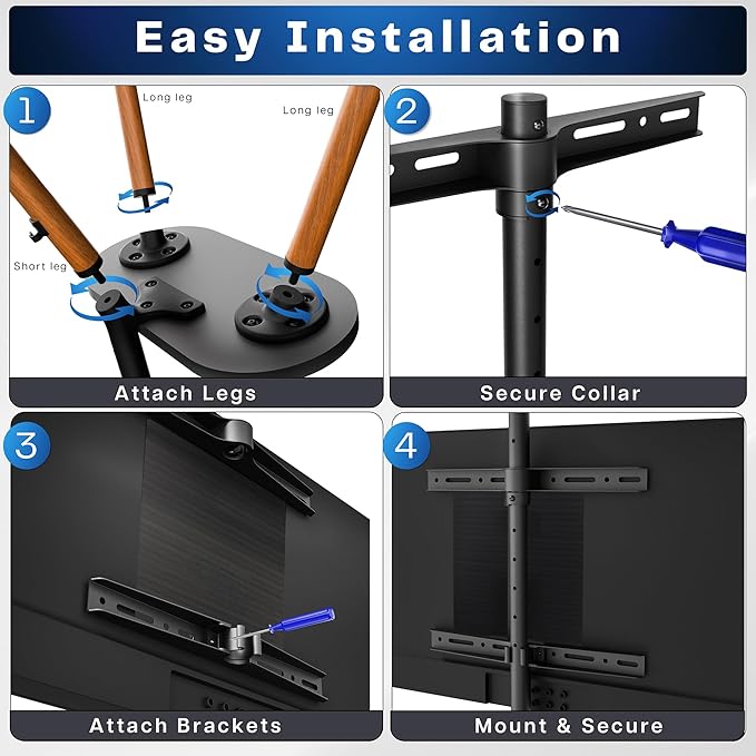 VIVO Artistic Easel 43 to 65 inch LED LCD Screen Studio TV Display Stand TV Mount with Swivel and Storage Shelf Tripod Base Black Bracket Dark Walnut Legs STAND-TV65A-S