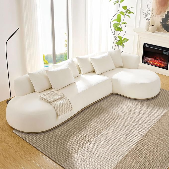 kevinplus 134.63'' Large Sectional Curved Sofa Couch with Chaise Lounge for Living Room Oversize L-Shape Modern Sectional Sofa Couch Wood Structure &amp Easy Assembly (Right-Facing Beige)