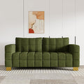 81.89 Sofa Comfy 3 Seat Sofa Tufted Chenille Upholstered Sofa Couch for Living Room with Gold Metal Legs and 2 Throw Pillows (Green-N)