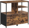 VASAGLE Lateral File Cabinet for Home Office Filing Cabinet with Open Shelves and Drawer for A4 Letter and Legal Sized Documents Printer Stand Rustic Brown and Ink Black UOFC043B01