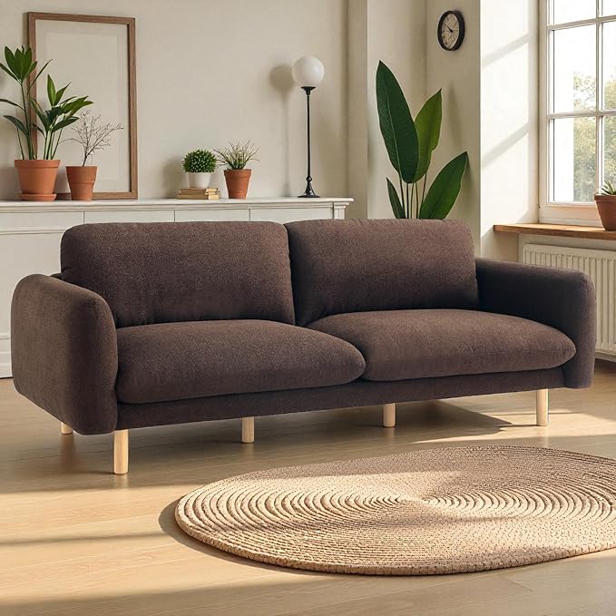 Get Set Style Scandi 3 Seater Sofa Couches 86” Minimalist Modern Upholstered Sofa with Comfort Cushions Couch for Living Room &amp Apartment (Chocolate Sofa)