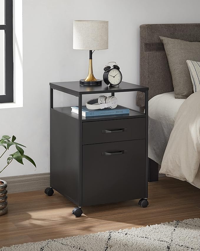 VASAGLE File Cabinet Mobile Filing Cabinet with Wheels 2 Drawers Open Shelf for A4 Letter Size Hanging File Folders Ink Black UOFC071B16