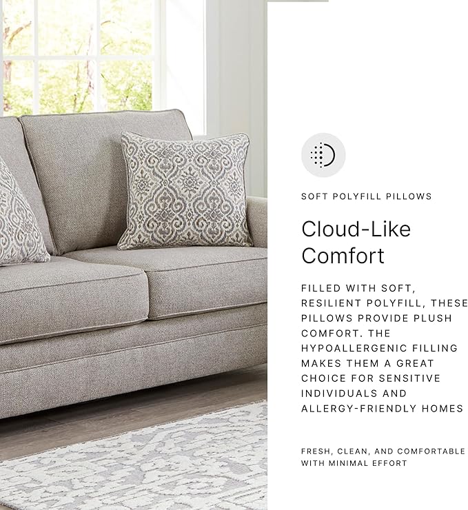 Signature Design by Ashley Gaelon Transitional Loveseat with Nailheads and 2 Accent Pillows Beige