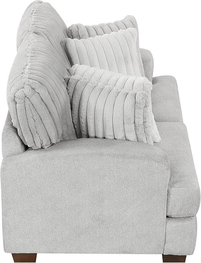 Lexicon Living Room Loveseat Modern Sofa Couch Textured Microfiber &amp Corduroy Upholstered Love Seat with Four Corduroy Pillows for Office/Living Room Light Gray