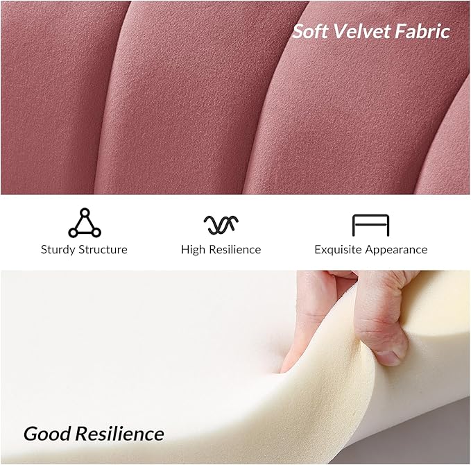Velvet Upholstered Loveseat Sofa with Gold Metal Legs Modern Comfy Small Love Seat with Flower Shaped Back 2-Seater Sofa Accent Couch for Living Bedroom Leisure Areas Rose Wood