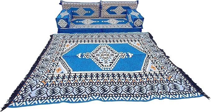 arabicsofa U Shaped Arabic Sofa Set – Royal Blue Modular Floor Seating for Guest Room
