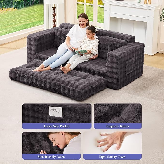 Hobestluk 3-Seater Sofa Boneless Couch with Tufted Button Design 2 in 1 Comfy Cloud Couch Oversized Sofa for Living Room Bedroom Apartment or Office (Dark Grey 3 Seater)
