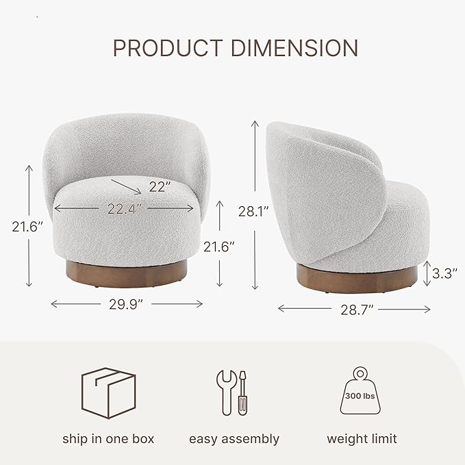 Swivel Accent Chair Round Barrel Armchair Upholstered Performance Fabric for Living Room Bedroom Waitingroom1 BoxLight Grey