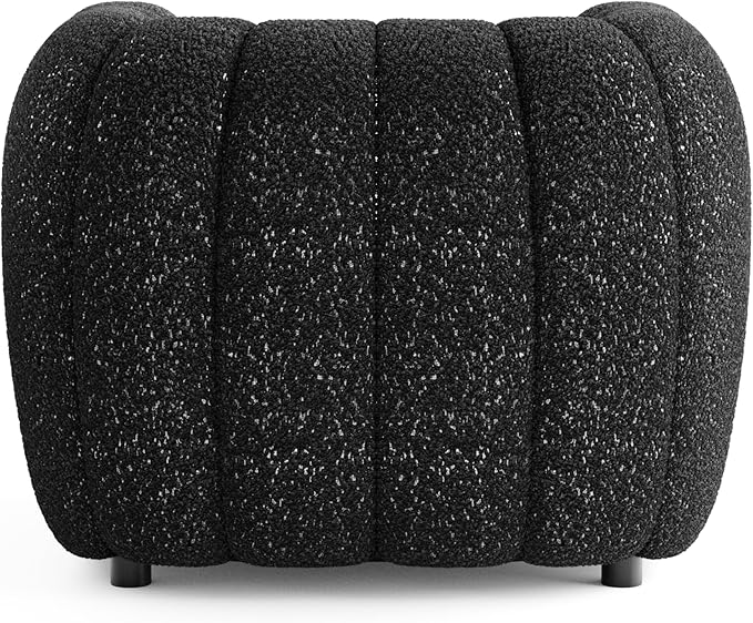 Furniture of America Glamour Contemporary Vertical Channel Tufted Boucle Accent Chair with Wooden Legs Fabric Upholstered Armchair for Living Room Bedroom Office Black