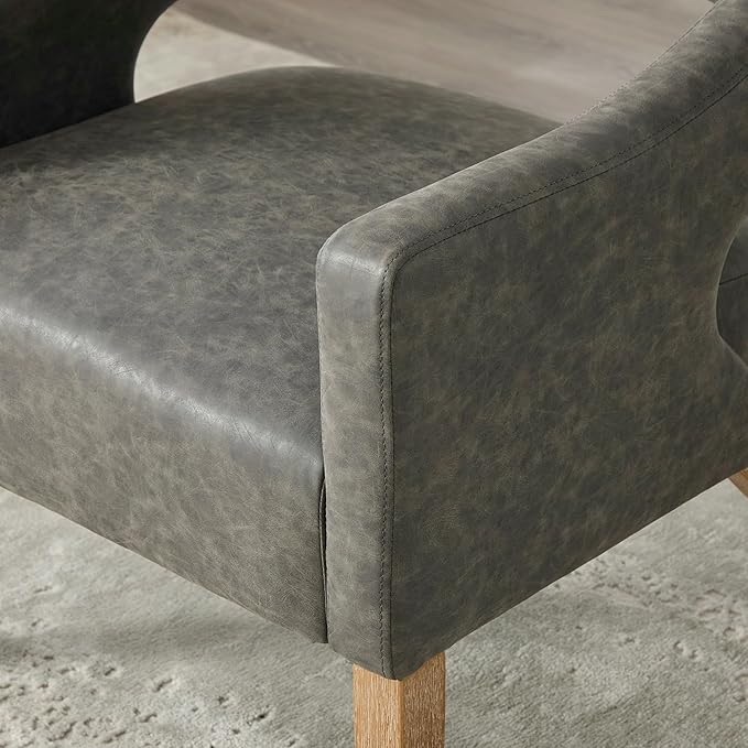 Modern Accent Chair Upholstered PU Leather Barrel Armchairs with Rubberwood Legs Comfy Lounge Arm Chair Hollow-Out Side Club Chair for Living Room Bedroom Office (Gray-Wide)