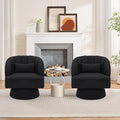 Swivel Barrel Chair - Teddy Bear Velvet Upholstered Modern Armchair with Striped Backrest &amp Plush Padding Round Lounge Chair for Living Room Bedroom Small Spaces Black - (2 Pcs)