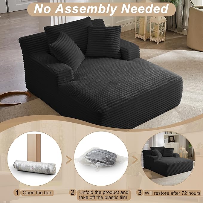 KEIKI 67 Oversized Chaise Lounge Chair Indoor Corduroy Cloud Sofa Couch with Deep Seat &amp Pillows Modern Sleeper Sofa Bed for Dorm Room Student Apartment Lounge No Assembly Required