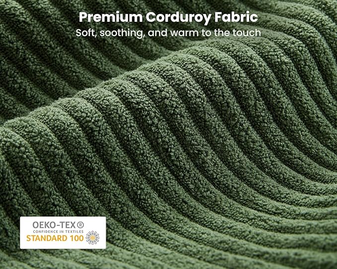 CHIC HOUSE Modular Sectional Couch - Corduroy Shaped Sleeper Sofa Bed with Storage Ottoman Armrest Neck Support Convertible Furniture for Living Room Lounge (Green 5 Seater L-Shaped)