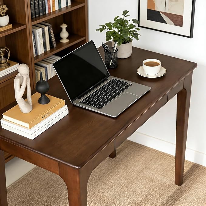 Solid Wood Desk with Drawers Home Office Desk for Small Spaces Wooden Computer Table Gaming Work or Study Desk Student PC Desk for Bedroom Easy to Assemble ﻿