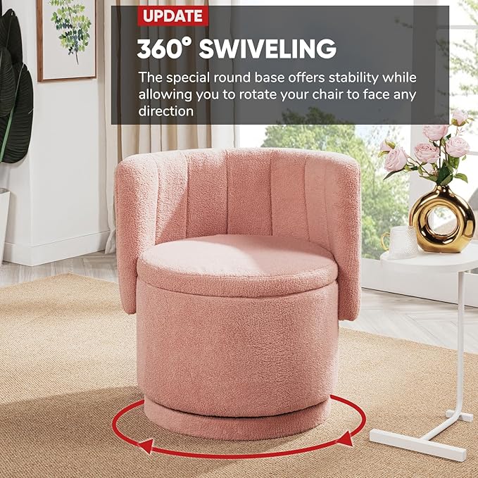JOYBASE Swivel Accent Chair with Storage Set of 2 Swivel Barrel Accent Chair - Upholstered Boucle Fabric - for Bedroom Nursery Makeup Living Room (Pink)