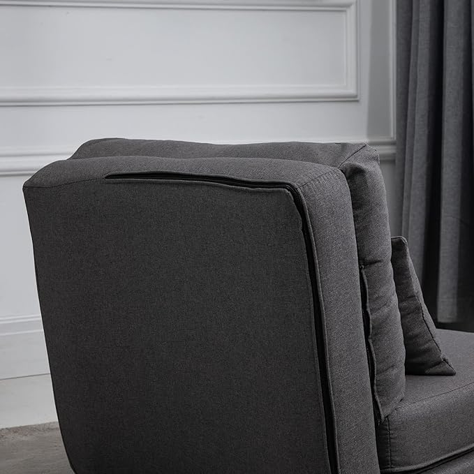 HOMCOM Convertible Flip Chair Floor Lazy Sofa Folding Upholstered Couch Bed with Adjustable Backrest Metal Frame and Pillows for Living Room Bedroom Dark Grey