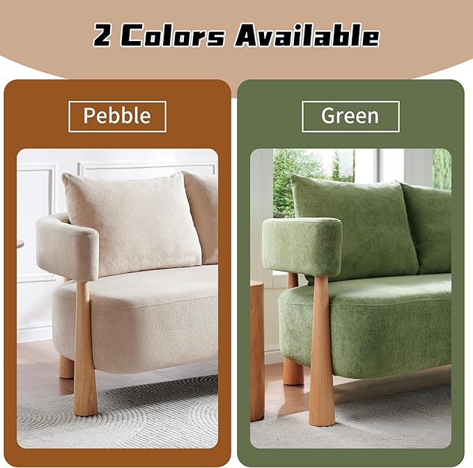 67 L Loveseat Sofa Mid Century Modern Sofa Couch with 2 Pillows Comfy Chenille Couches Upholstered Small Sofa for Living Room Bedroom Apartment &amp Office Easy Assembly Pebble