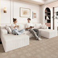 124 U Shaped Cloud Couch Sectional Corduroy Upholstered 4-Seater Cloud Couches for Living Room Deep Seat Modular Boneless Sofa with Lounge Chaise No Assembly Required White