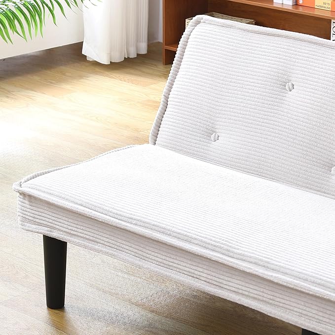 Convertible Futon Sofa BedCorduroy Folding Loveseat Couch with Adjustable BackrestDouble Sleeper Sofa Couches for Small Spaces Living Rooms Apartment Office (Beige-1)