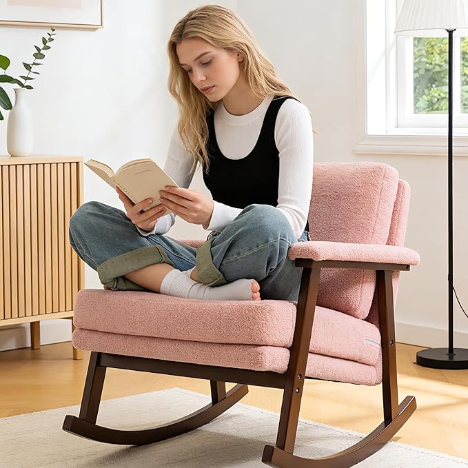 WakZero Accent Chair Comfy Rocking Nursery Armchair Glider Rocker Mid Century Modern Accent Chairs Upholstered for Living Room/Bedroom