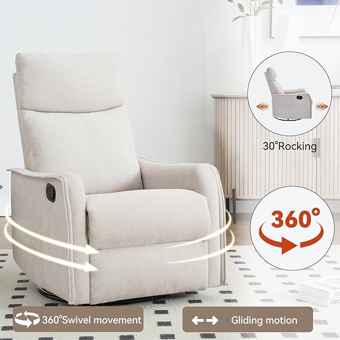 360°Swivel in Fabric Reclining ChairsHeat Massage Manual Recliner ChairSmall Recliners SpacesSingle Lazyboy Recliner Sofa for Living RoomRVBedroomBeige