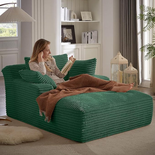 49.2 Oversized Chaise Lounge Chair Deep Seat Upholstered Cozy Cloud Couch Modern Corduroy Floor Sleeper Sofa Bed Reading Chair for Living Room Bedroom Apartment Office Indoor Green