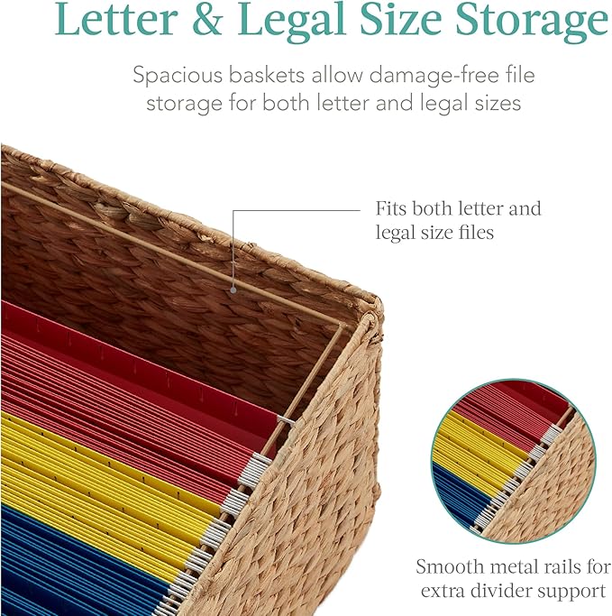 Best Choice Products Vertical Rolling File Cabinet Multipurpose Portable Water Hyacinth Basket Organizer for Home Office Workspace w/Rubberwood Frame Metal Sliders Locking Caster Wheels - Natural