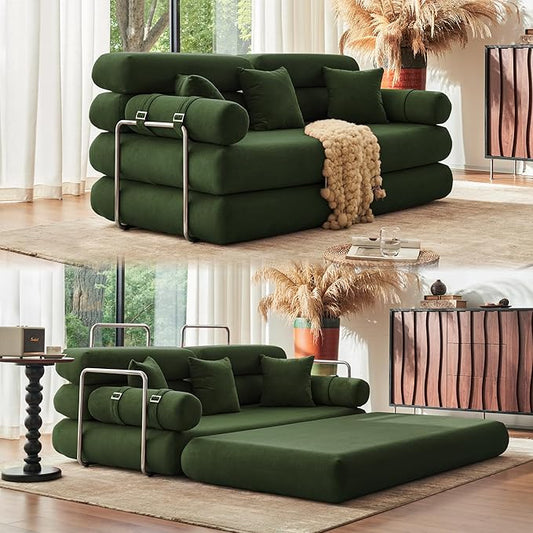 YINIX Convertible Sleeper Sofa - 35'' High-Back Floor Couch Bed - Folding Sofa Bed with Rounded Arm Supports - Floor Sofa Lounge Sofa Bed for Living Room - Green