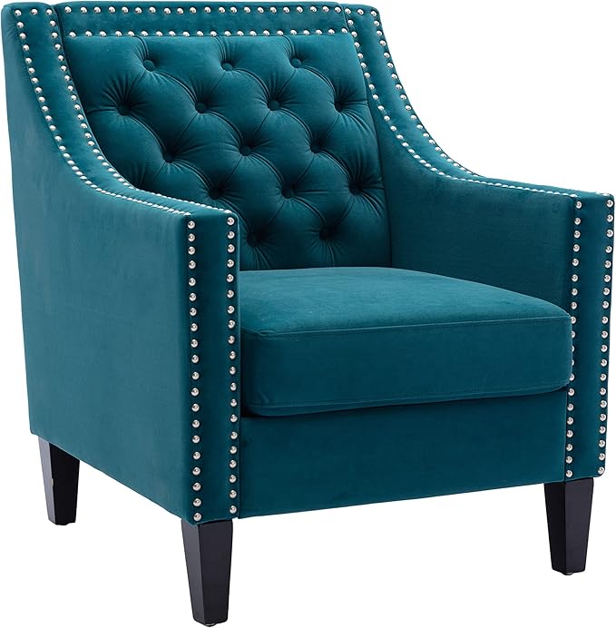 Accent Armchair Living Room Chair with Nailheads and Solid Wood Legs