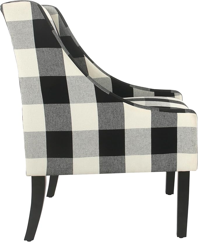 Homepop Home Decor | Upholstered Swoop Arm Accent Chair | Accent Chairs for Living Room &amp Bedroom | Decorative Home Furniture Black Plaid