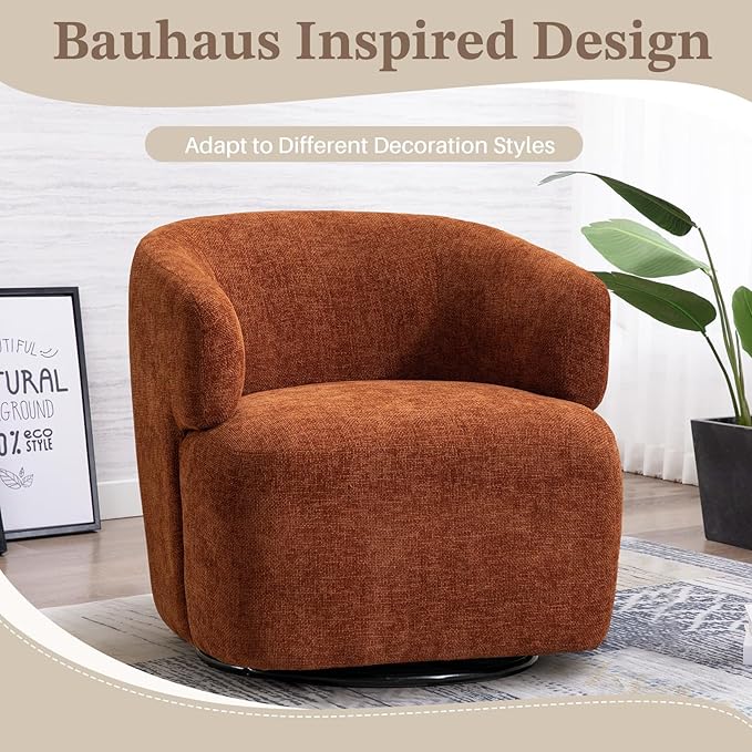 Swivel Accent Chair360°Rotating Modern Barrel Accent ChairSmall Round Arm ChairsModern Swivel Barrel Chair for Apartment/Living Room/Bedroom (Burnt Orange)