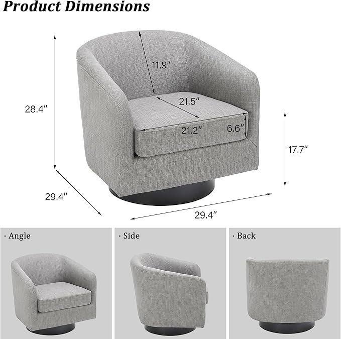 Swivel Barrel Accent Chair Modern Round Linen Arm Chair for Living Room Bedroom Comfy Club Reading Chairs for Adults（Linen Fabric Light Grey Set of 4