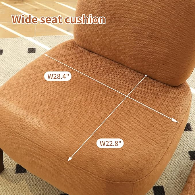 KEIKI Velvet Accent Chair with Solid Wood Legs Armless Cute Single Seat Sofa for Living Room Bedroom or Reading Nook Comfy Lounge Chair Caramel