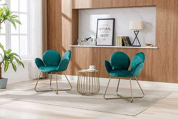 Modern Velvet Accent Chair Comfy Cute Upholstered Vanity Desk Chair w/Metal Legs Soft CushionArmchair for Living Room 2PC/Set