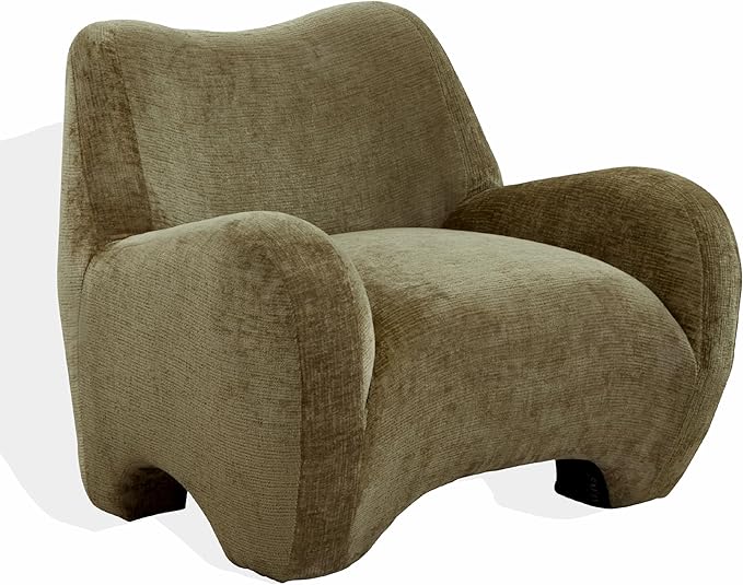 SAFAVIEH Couture Collection - Randal Olive Green Chenille Accent Chair Modern Sculptural Lounge Seating Fully Assembled (SFV4878B)