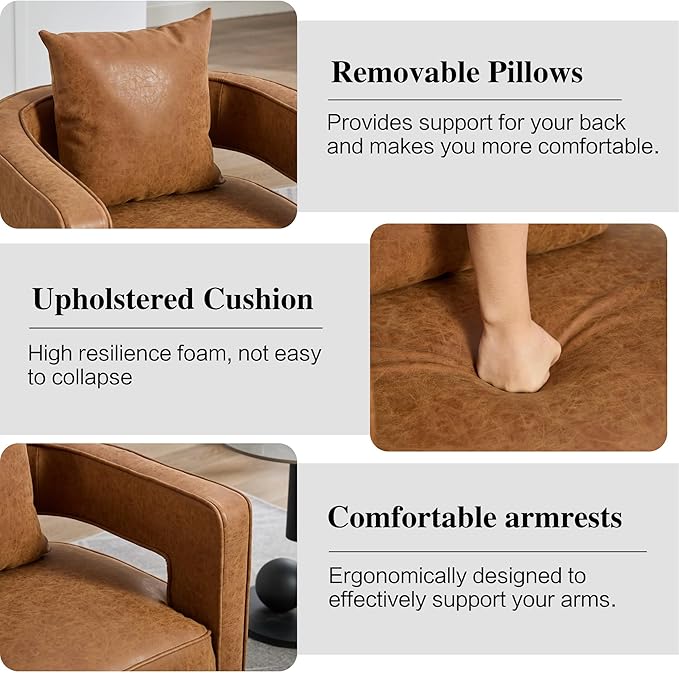 Mlmh &amp Kngwa 29 W Swivel Accent Barrel Chair Set of 2 Mid Century Modern PU Leather Round Arm Chair for Living Room BedroomBrown