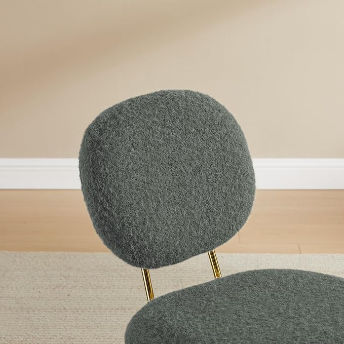 Zouron Fabric Slipper Chair Upholstered Living Room Chair with Gold Frame Armless Single Sofa Chair for Bedroom Study Black Grey