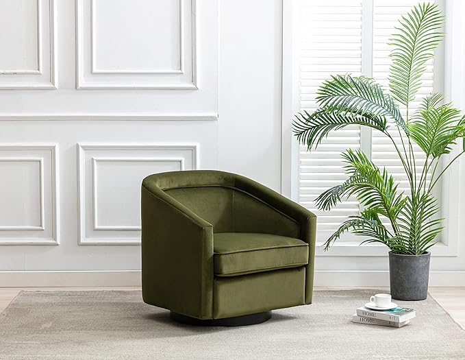 Wovenbyrd 360° Swivel Accent Chair Mid-Century Modern Velvet Upholstered Barrel Chair with Metal Base Comfy Living Room Chair Fully Assembled Sage Green