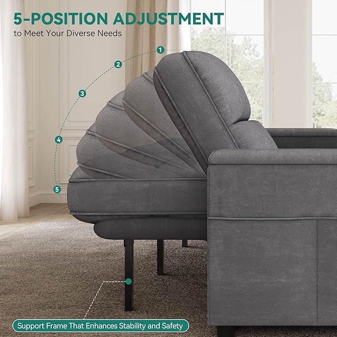 YITAHOME Convertible Sleeper Sofa with Adjustable Backrest &amp Pull Out Bed L-Shaped Sectional Sofa Bed with Armrest &amp USB Port Upholstered Sectional Couch for Living Room No-Tool Assembly G