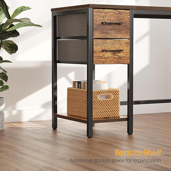 CubiCubi Computer Desk with 2 Drawers 47 Inch Small Home Office Desk Study Writing Table Light Brown