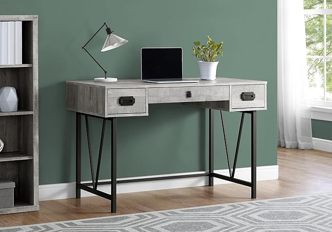Computer Desk Home Office Laptop Storage Drawers 48 l Work Grey Laminate Black Metal Transitional