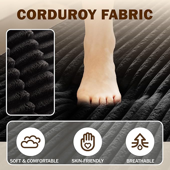 78” Corduroy Floor Sleeper Sofa Bed Modern 2 in 1 Full Size Foldable Mattress with 2 Pillows Convertible Boneless Couch with Deep Seat for Living Room No Assembly Required (Black) | No Assembly Req