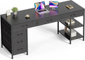 Huuger Computer Desk with 6 Drawers 63 Inch Office Desk with Shelves Reversible Gaming Desk Corner Desk with Storage for Home Office Study Living Room Black