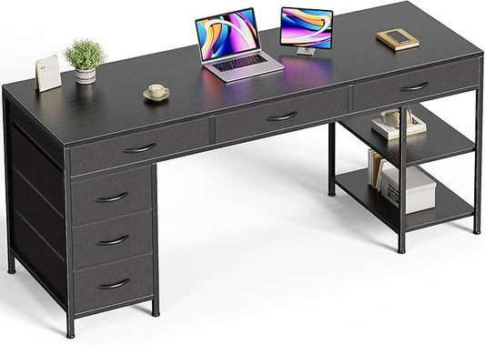 Huuger Computer Desk with 6 Drawers 63 Inch Office Desk with Shelves Reversible Gaming Desk Corner Desk with Storage for Home Office Study Living Room Black