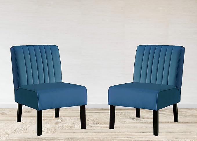 Reeso Mid Century Modern Accent Chairs Set of 2 with Minimalist Design Elegant Velvet Upholstery and Solid Wood Legs Ideal for Living Room or Bedroom Blue De France