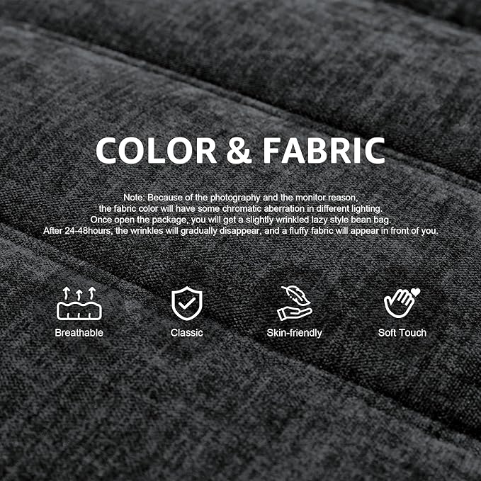 Bean Bag Chairs for Adults Giant Bean Bag Chair Memory Foam BeanBag Chair Bean Bag Sofa with Filler Faux Fur Fireside Beanbags Lazy Sofa for Living Room Bedroom Office (Darkgrey Chenille Loveseat)
